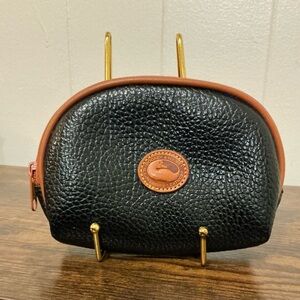 Rare Vintage Black Leather Zip Dooney And Bourke Cosmetic Makeup Bag